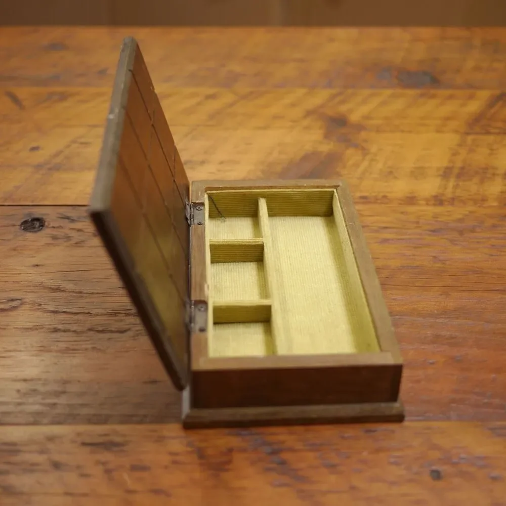 Vintage Solid Wood Jewelry Trinket 420 Pipe Corduroy Lined Box 8